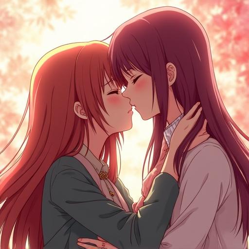 Create an image of two anime characters sharing a passionate kiss in a manhwa style. The scene is romantic and filled with soft lighting.