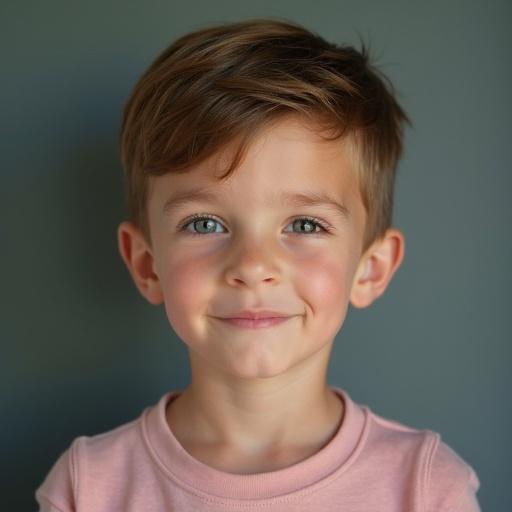 Photo of a fit boy with a heart-shaped face. Boy has short hair and a friendly smile. Soft natural lighting accentuates his features.