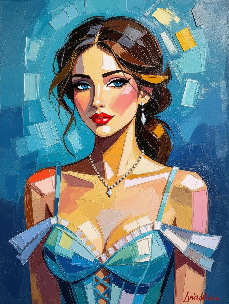 Textured impasto painting in Impressionism style. A figure with delicate straps symbolizes independence. Bright colors and swirling brushstrokes create visual interest.