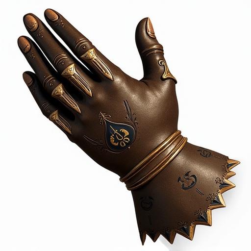 Detailed image of legendary gloves designed as an ARPG item. Gloves feature intricate designs and textures. Gloves are presented on a transparent background with no distractions.