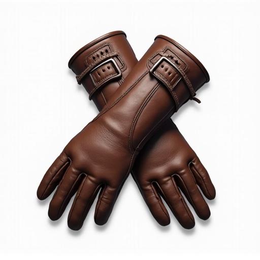 Leather gloves designed for ARPG games with no background. Focus on the details and quality of the leather material.