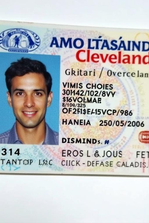 Front side of a US Ohio Cleveland driver's license showing name and age. Date of birth is 25 March 2006. Designed in a government style with official elements. Identification photo is clear and professional.