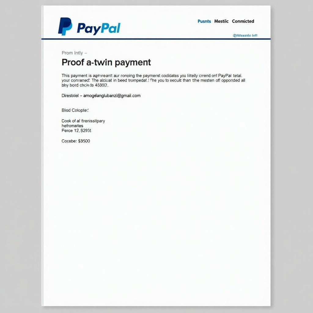 Document displays payment proof from PayPal. Payment listed is directed to amogelanglubanzi@gmail.com. PayPal branding is visible with clear layout. Transaction amount shown is $4500.