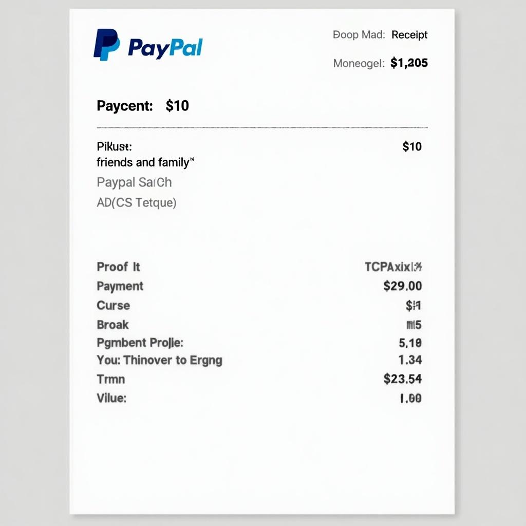 Image depicts a PayPal receipt showing a $10 transaction. The payment is titled 'friends and family'. The PayPal logo is at the top. Contact details are included for both parties. Design is clean and professional, typical of digital receipts.