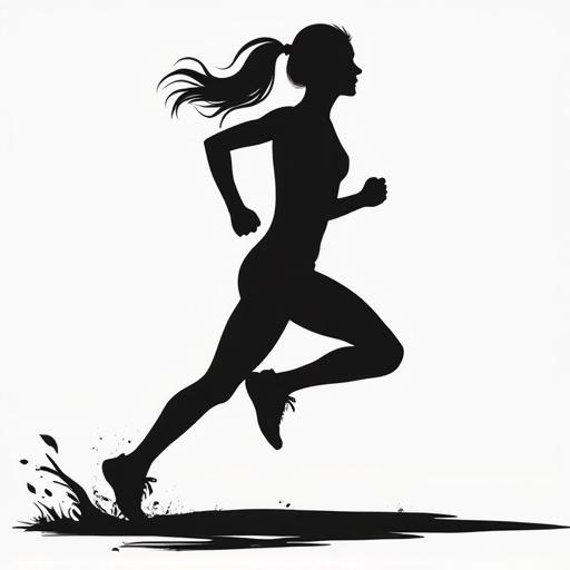 Silhouette of a woman running. Design features no color and is simple. Emphasizes movement and athleticism.