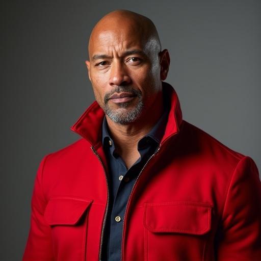 Portrait of a man wearing a red jacket with a serious expression against a dark background.