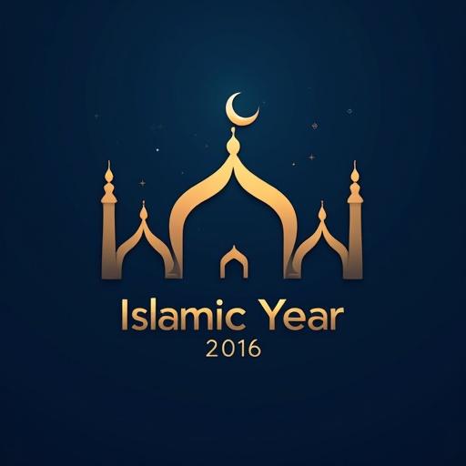 Design for Islamic New Year in dark blue background Simple illustration features mosque silhouette and crescent moon