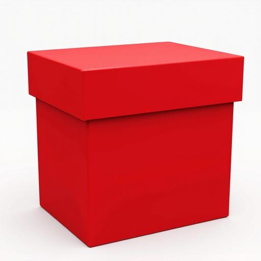 A simple red box with a lid from a straight-on view. The box has no embellishments and features a smooth surface.