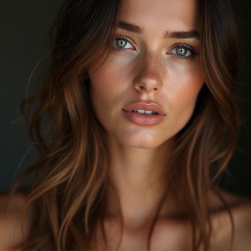 Stunning female model photo shoot capturing a warm ambiance and elegance. Focus on the styling of the model's hair and modern neckline. Soft golden light enhances the overall beauty.
