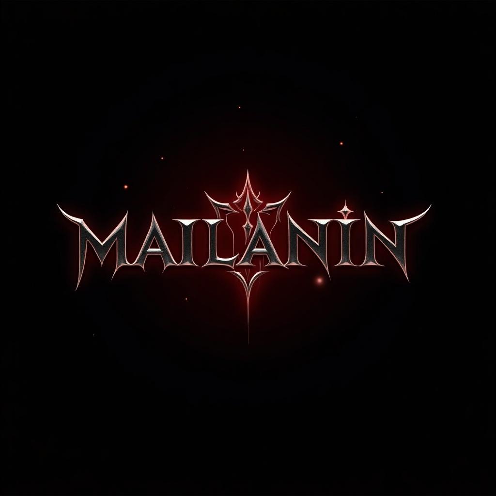 Refined dynamic logo design with words 'MAILANIN' in bold gothic font. Background features gradient from black to deep red. Surrounding elements include sleek abstract shapes and faint glowing accents. Professional artistic design with dramatic flair for branding.