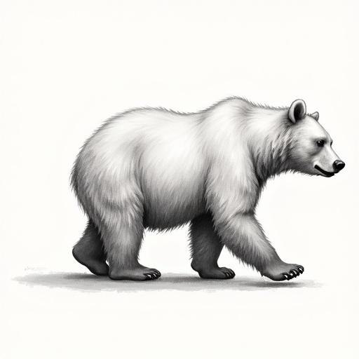 Illustration of a bear walking on four legs. The bear is shown in full body from the side view. Hair texture is well-defined and shadows provide depth.