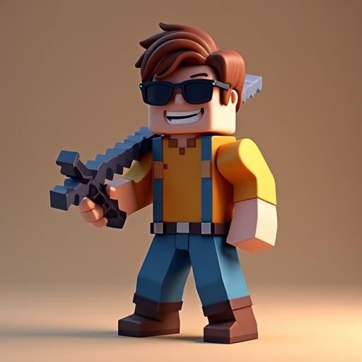 Generate a 3D render of a character in a battle-ready pose. Character holds a sword by shoulder. Other hand rests by hip. Character appears confident wearing sunglasses. Background is a solid color with good lighting. Full body of character is visible.