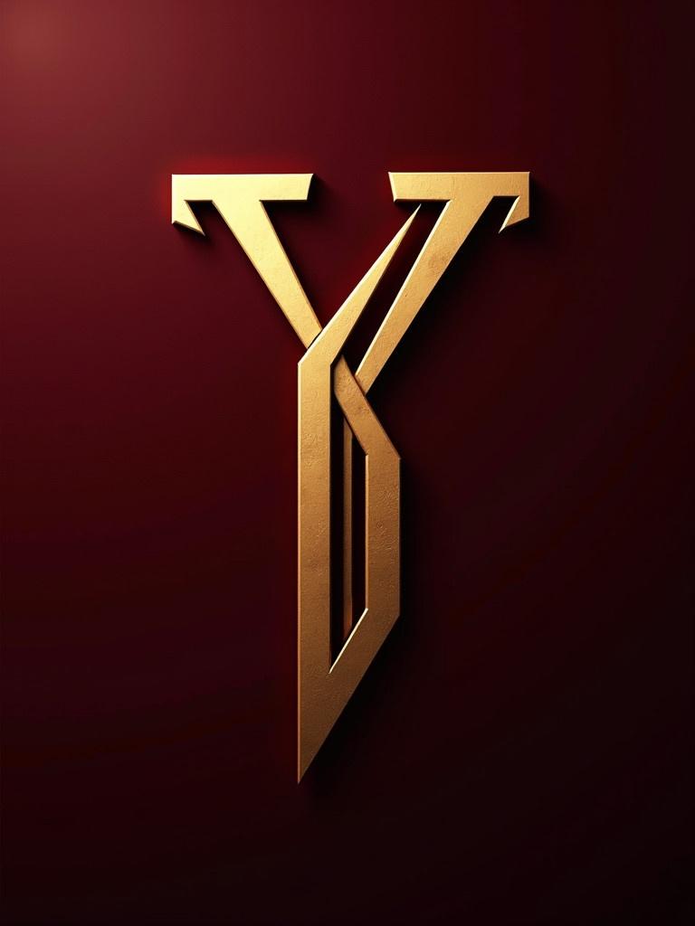 A bold golden letter 'Y' is displayed in the center. The background is dark and rich maroon. The letter has a modern and stylish design.