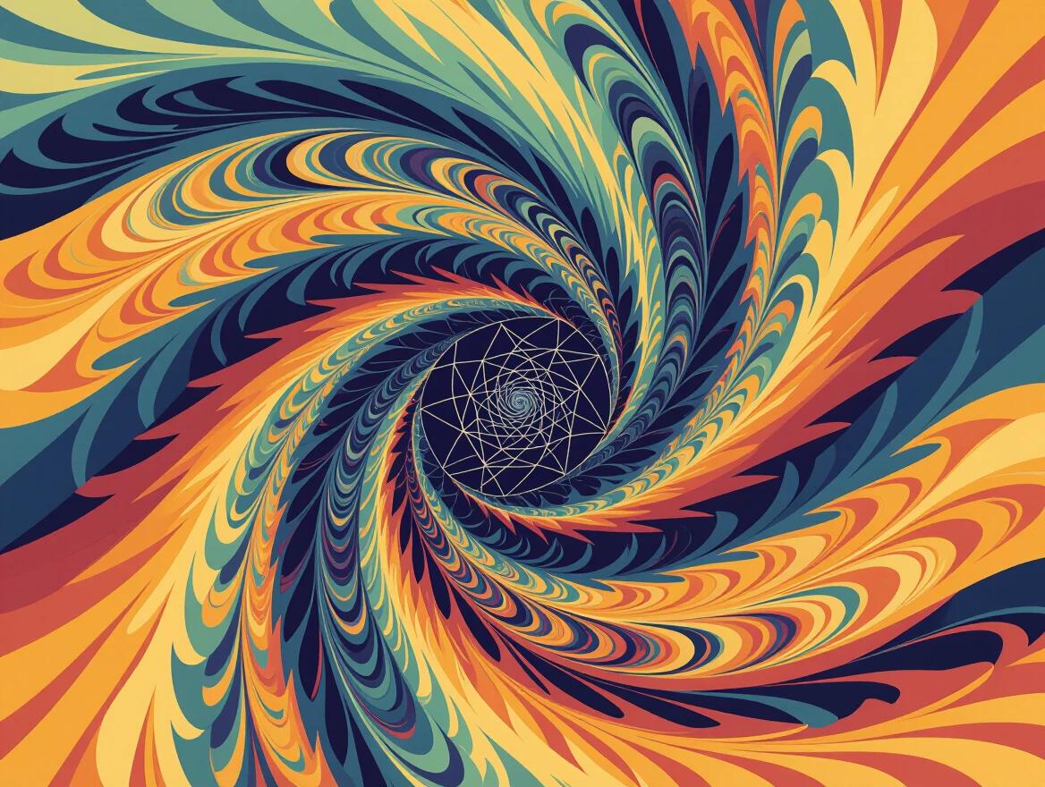 Colorful swirl design in vibrant hues. Abstract geometric pattern with a vortex appearance. Suitable for backgrounds and animations. Fluid motion effect with dynamic colors. Eye-catching visual appeal.