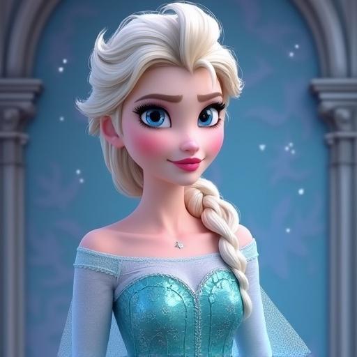 Male version of Princess Elsa character with short swept hair wearing female dress. Features a cute kawaii style. Character portrays a warm smile.