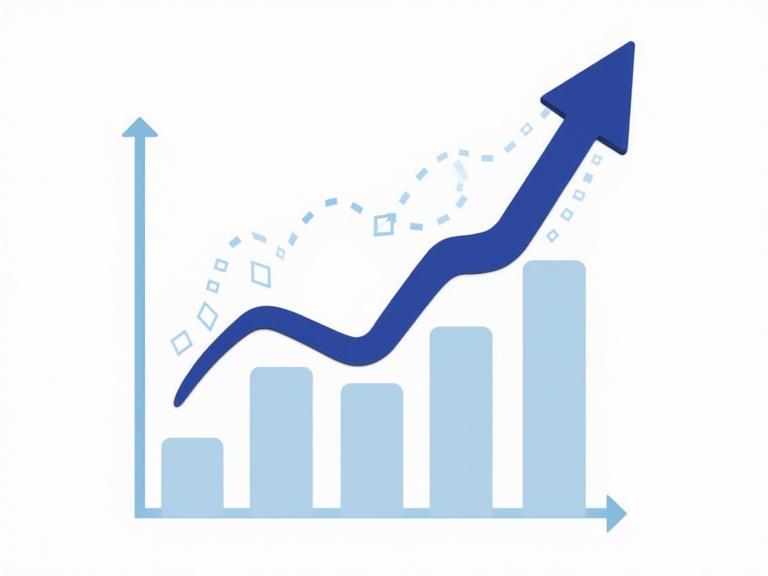 Graph illustrates increased ROI with use of AI tools in marketing. Bars show growth trend. Arrow signifies upward direction. Designed in light and dark blue for clarity. Intended for business analysis.