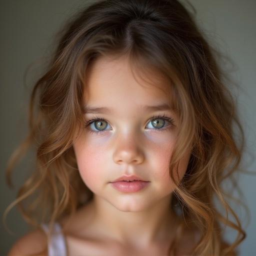 A very cute and beautiful girl with delicate facial features and gentle eyes. Natural wavy hair styled softly.
