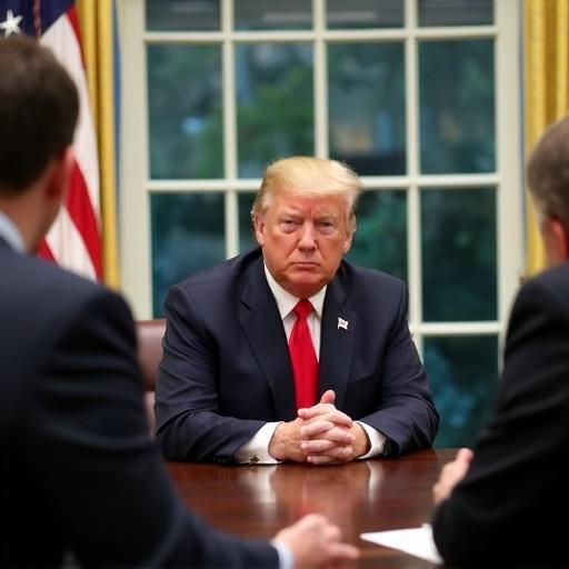 US President in White House briefing room discussing illegal immigration with Homeland Security team