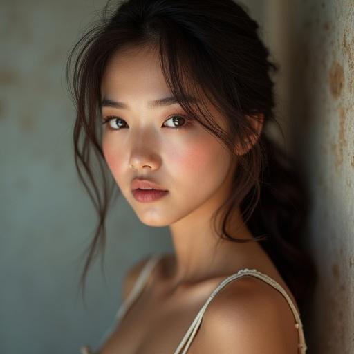 Portrait of a beautiful young Asian girl with soft features and natural lighting