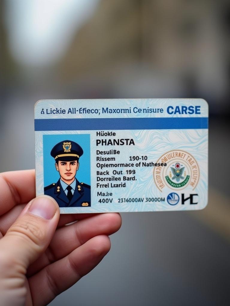 Front view of a police identification card in the Netherlands. Card features a blue color scheme with official logos and personal identification details.