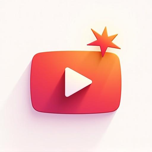Icon features a stylized play button integrated with a spark or star symbol. The design represents creativity and entertainment. Icon is simple, bold, and recognizable. Colors are vibrant with red or orange for the play button and a contrasting bright color for the spark. Style is flat or minimalistic, suitable for digital use.