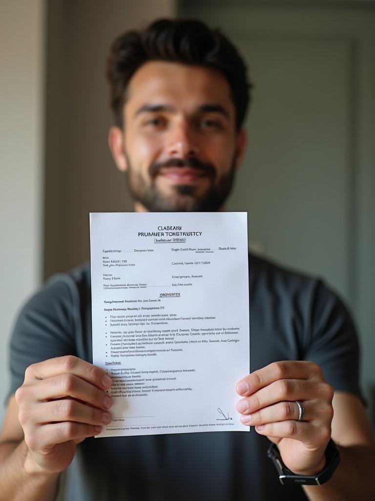 A man holding his citizenship document with clear visibility of the document. The image showcases the document prominently while the man's face is not identifiable. The setting is bright and emphasizes the paper being presented.