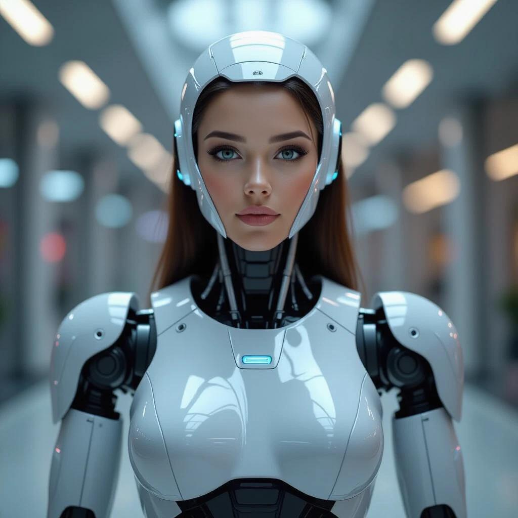 Portrait of a female robot in a futuristic setting