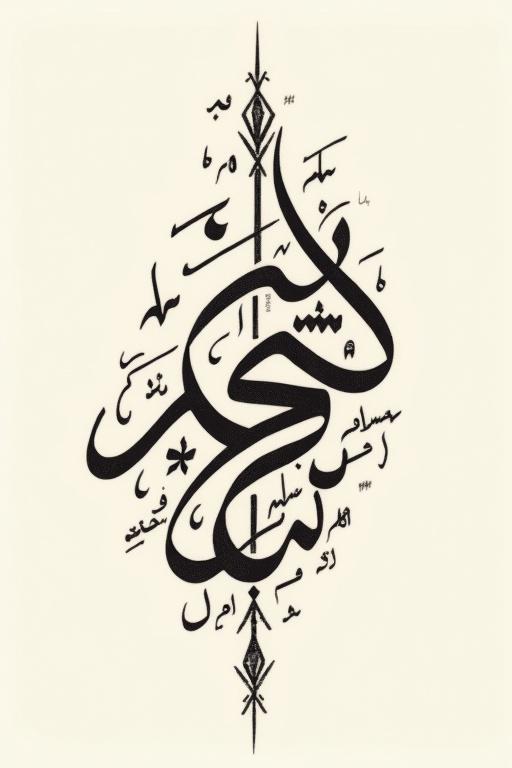Create Arabic calligraphy incorporating the words زين مفيد. Calligraphy features flowing black strokes with intricate designs.