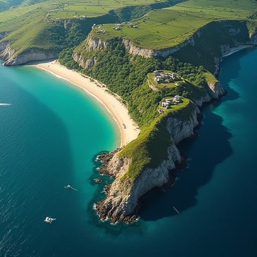 Aerial image of Blaff showcasing the beach and surrounding green hills