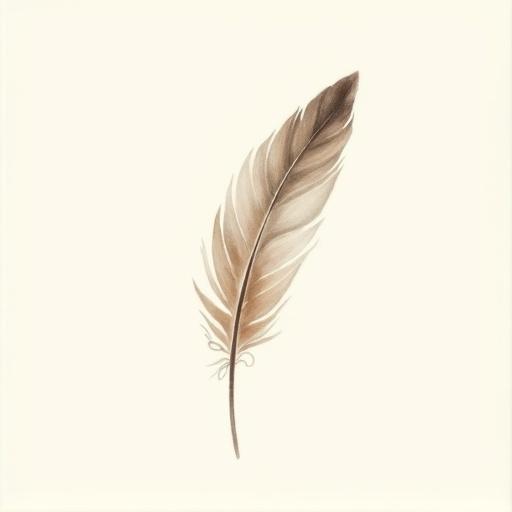 Single finch feather with detailed design against a soft background. Stylized with flowing curves and watercolor textures. Abstract representation evoking freedom and strength. Minimalist atmosphere.