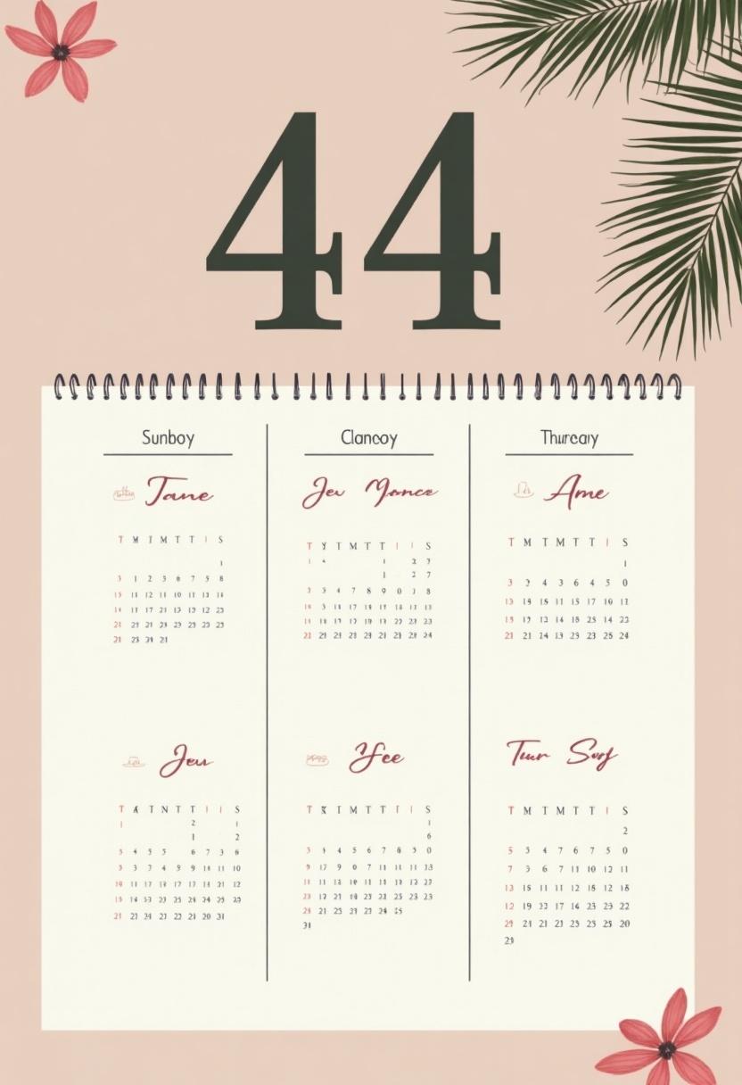 Creative elegant calendar design for a clothing brand in A4 vertical format. Stylish layout featuring floral elements and clear typography.