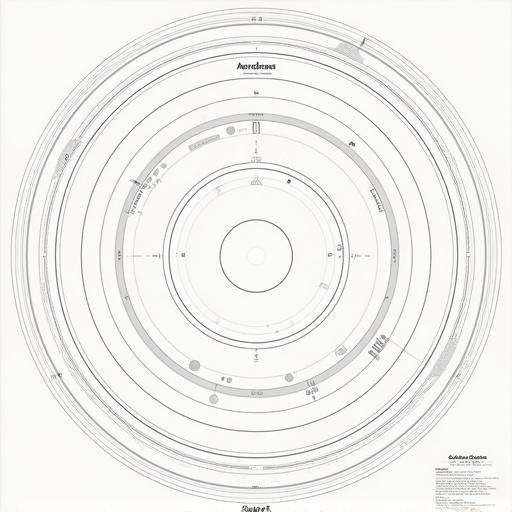 A schematic style map showing a fictional solar system. There is one sun at the center. Seven concentric circles represent orbital zones. Zone 1 contains a gas giant with four moons located in the Beta Quadrant. Zone 2 features a planet with no moons in the Gamma Quadrant. Zone 3 is vacant. Zone 4 has a gas giant with two moons in the Alpha Quadrant. Zone 5 includes an asteroid belt. Zone 6 has a planet with five moons in the Delta Quadrant. Zone 7 is unoccupied. A labeled 'Science Outpost' is visible near the asteroid belt. The quadrants Alpha, Beta, Gamma, and Delta are labeled. The design is minimal and futuristic without any characters or ships.