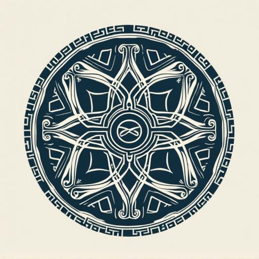 Design a trademark pattern for LIOKIU. The pattern is intricate and geometric with outdoor elements. Use navy blue and off-white colors. Focus on creating a unique identity for a sport brand.