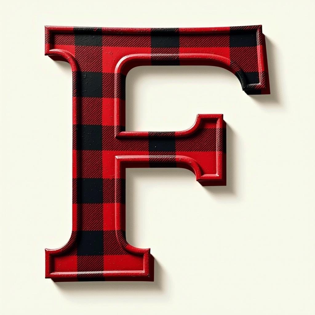 Plaid letter F. Bold red and black design. Modern styling. Suitable for decoration or graphic usage.