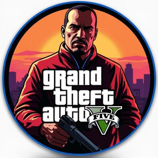Create a disc cover for a video game. This cover features a character from a popular action game series. The character is holding a firearm with an intense expression. The background displays a sunset over a city. The title is prominently displayed at the bottom.