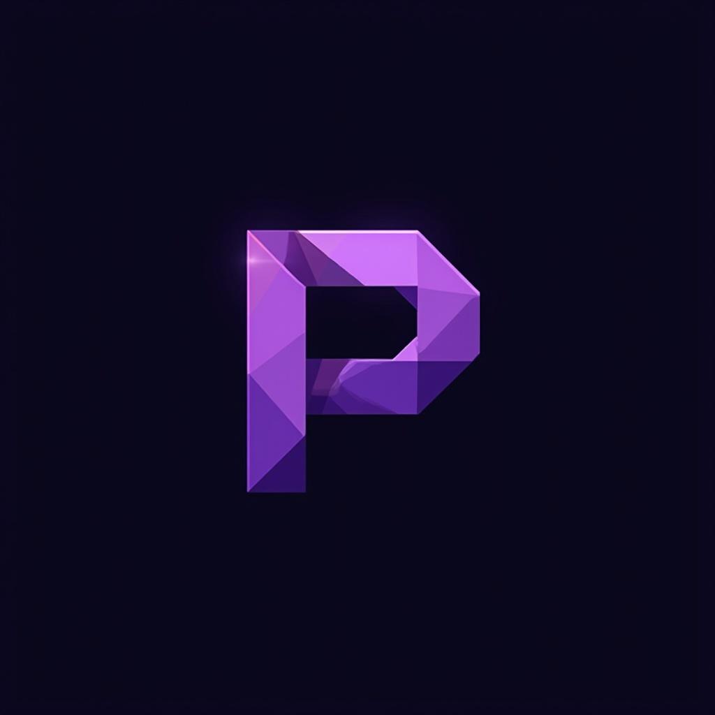 Design logo for a Minecraft server named Prismveil. Logo features a prominent purple letter in a simple and modern style. Ideal for gaming communities.