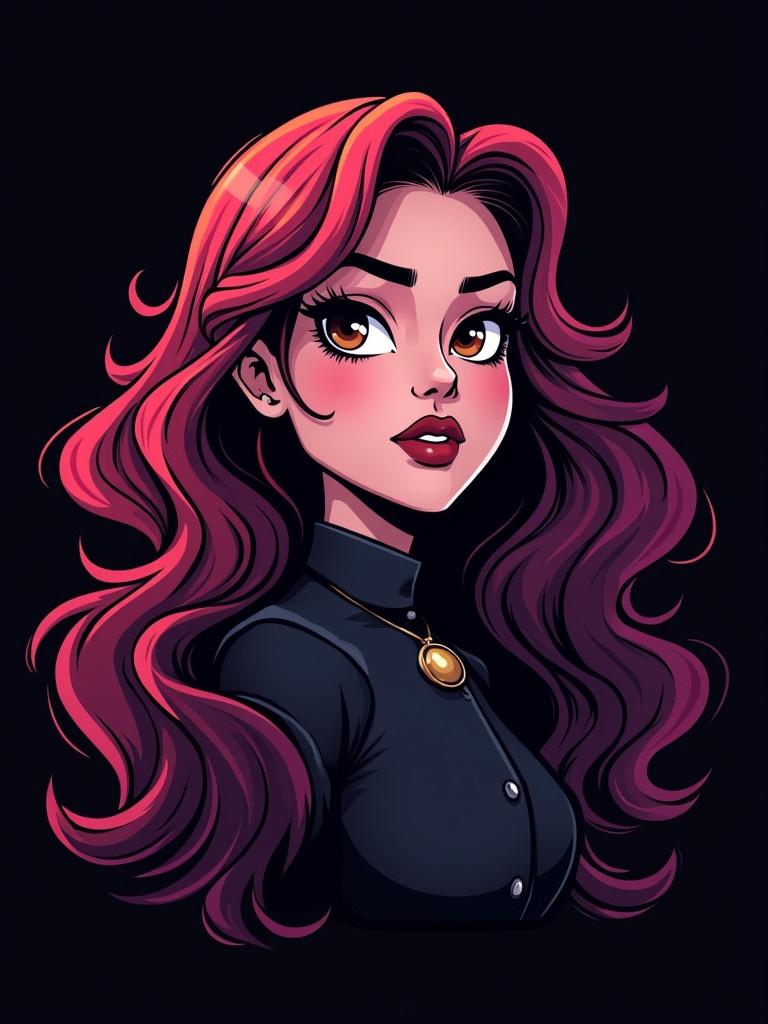 Logo design for a YouTube channel named The Nikita effect. Emphasizes beauty and style themes. Features a character with vibrant pink hair and stylish attire.