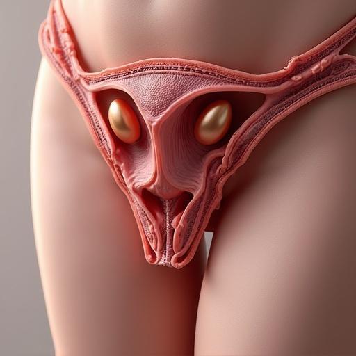 Anatomically correct hyperrealistic illustration of the vagina and uterus in high resolution with real proportions.