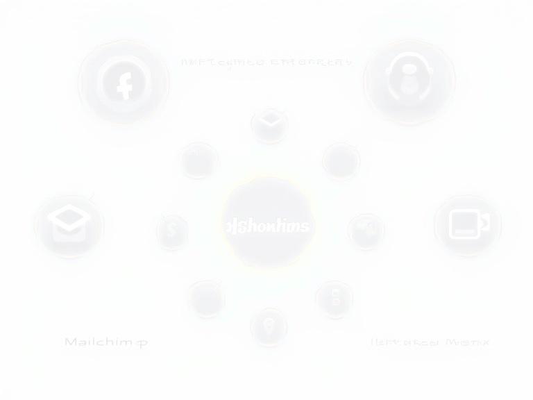 Integration diagram displaying Facebook, Google Analytics, Shopify, Mailchimp, Instagram connections for marketing strategy.