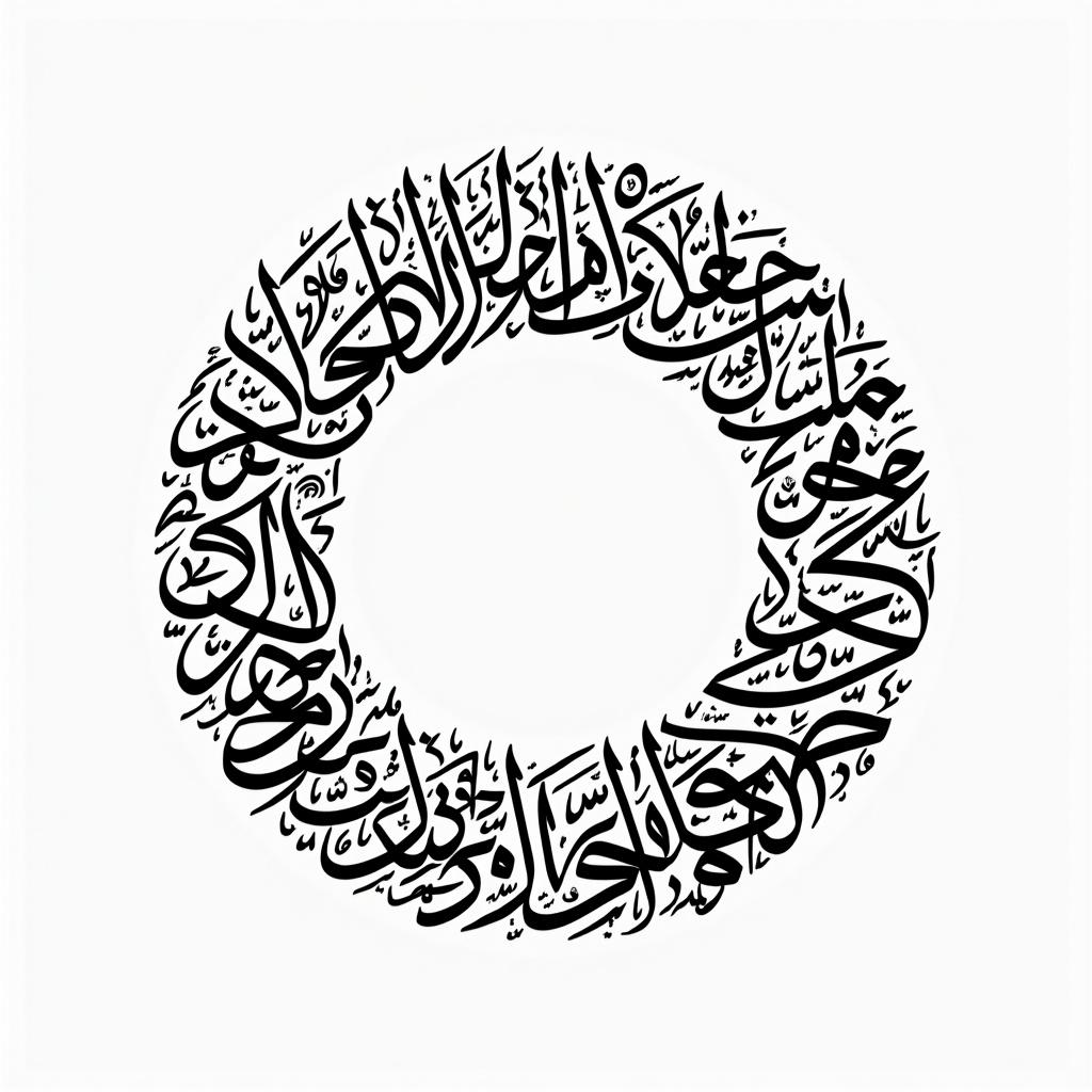 Handwritten Arabic calligraphy forms a complete circular shape. Design includes names انجما. Artwork fills entire space.