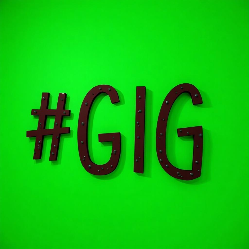 Bright green background with bold 3D text that reads #GIG. The text is robust and stylized. Represents gaming culture and social media.