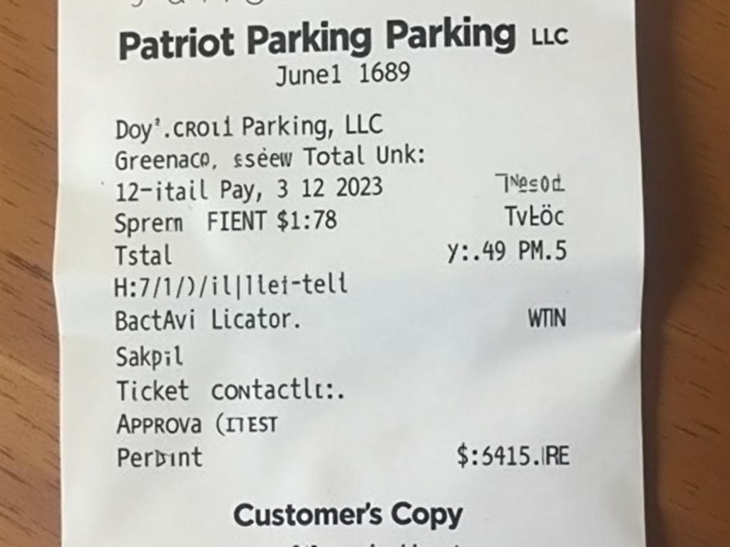 This image shows a parking receipt from Patriot Parking LLC. The receipt includes the address of the parking location on Greenwich Street in New York. It contains payment details including the amount spent, tax, and total sale figure. The date on the receipt is June 12, 2023, and the time is 4:48 PM. The cardholder is identified as a VISA, and it's stated that the entry was contactless. There’s also a ticket number and approval code printed. The receipt includes the phrase 'Customer's Copy' at the bottom.