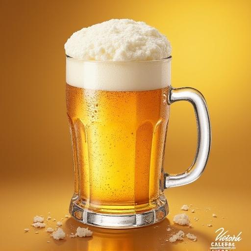 Close-up of an ice-cold bottle of Victoria beer. The image features a frosty beer mug filled with amber beer and foam. Text on the image reads '¡Solo 1 €!'.