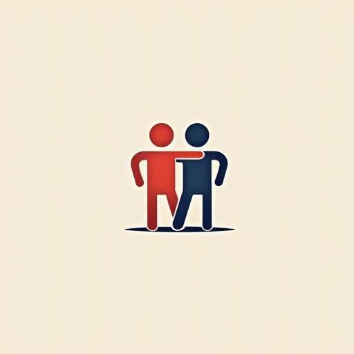 Design simple abstract symbol for Agreeableness. Use two figures representing connection. Colors red and navy. Minimalistic style.