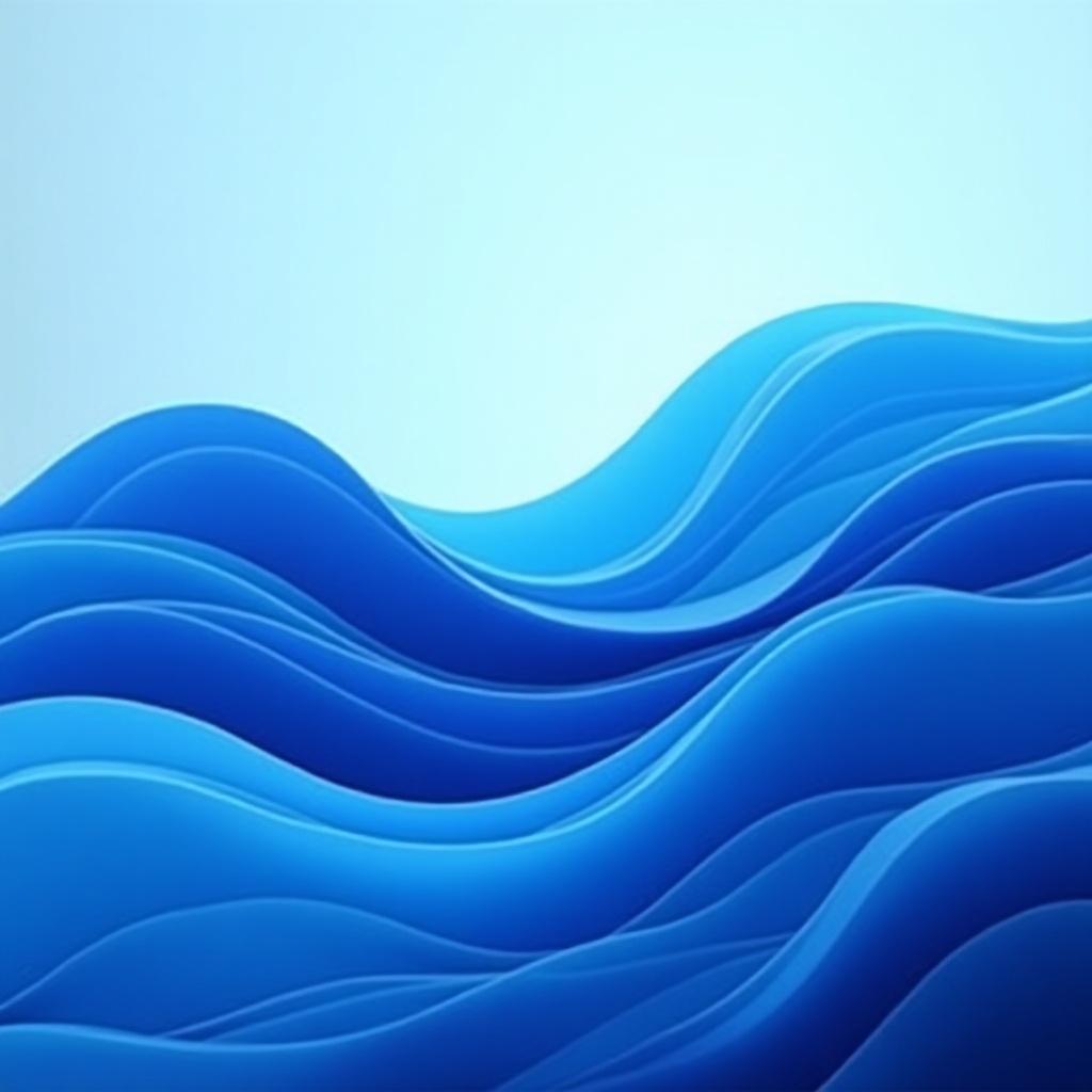 Splash screen design featuring blue waves inspired by Windows 11. Waves have smooth curves and a modern feel. Background is light blue.