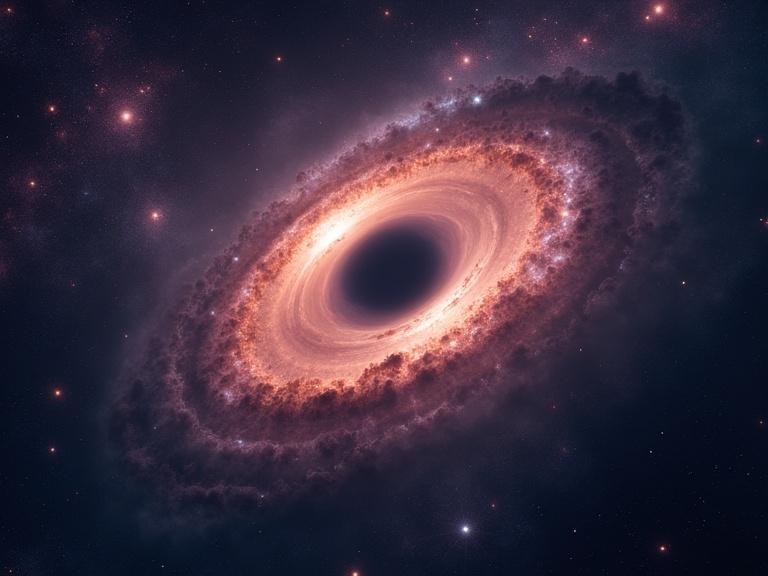 Visual of a galaxy with a vibrant nebula and a central black hole