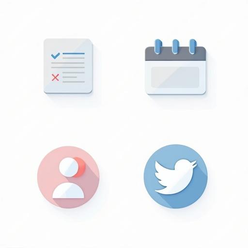 Icons representing tasks calendar user profile and Twitter in a flat design style flat colors no background