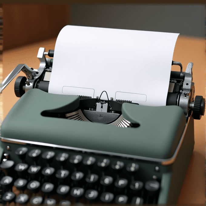 A vintage typewriter with a blank sheet of paper in its platen, ready to type.