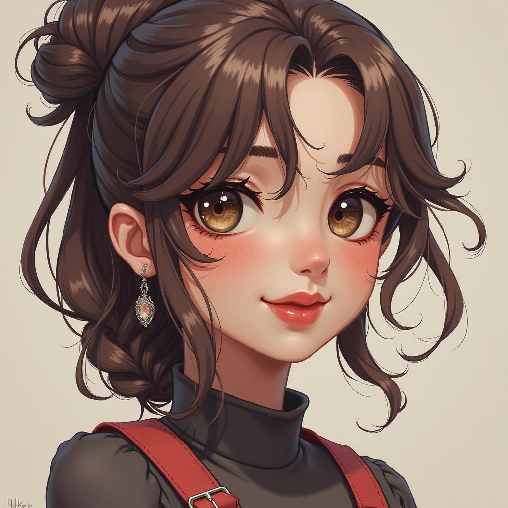 Anime-inspired character portrait. Character has stylized hair and casual attire. Illustrative style with soft colors.