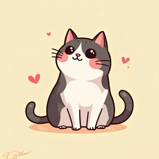 Create an adorable cat character with cute ears for a temple mascot.